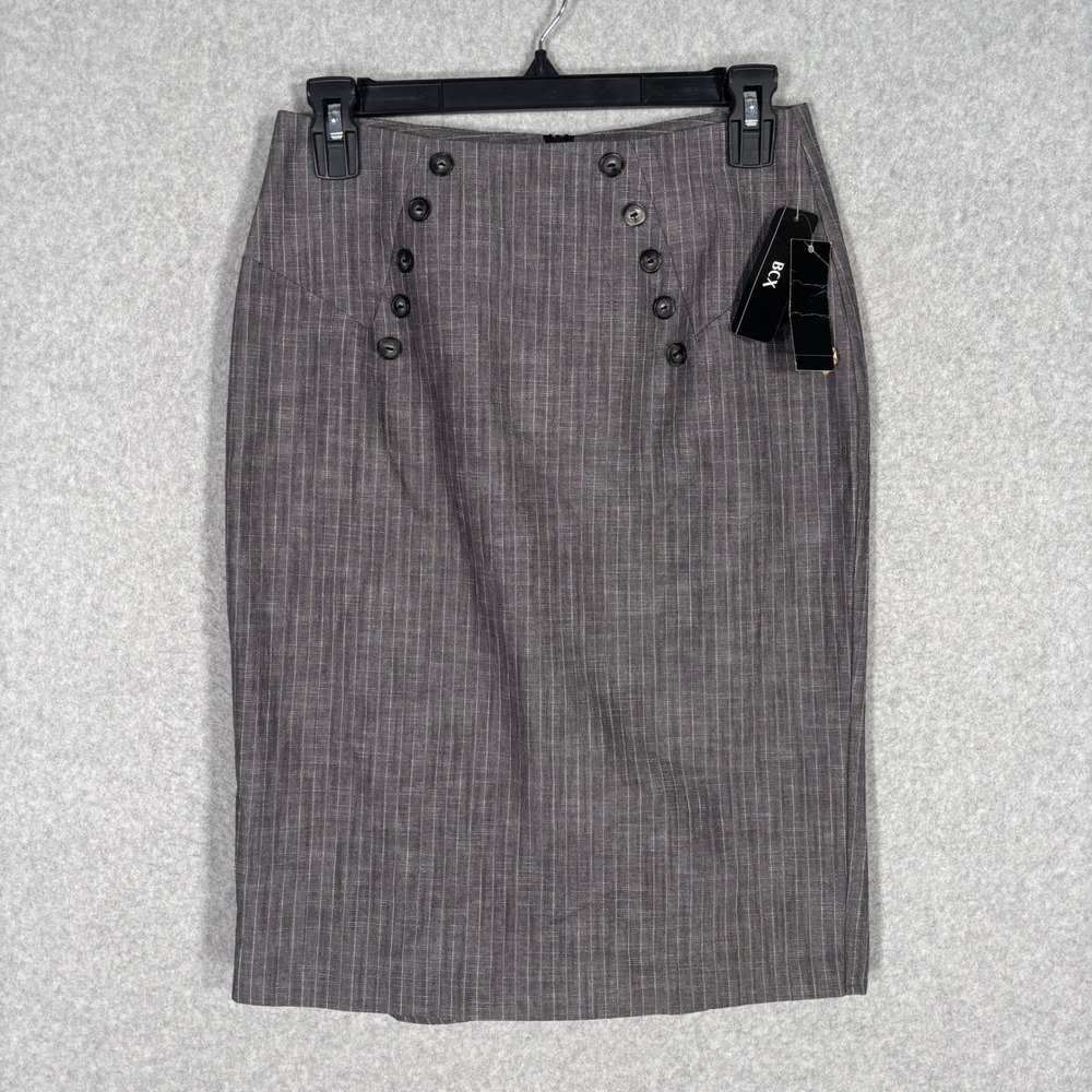 NEW Y2K BCX Pinstripe Pencil Skirt Juniors 5 Gray Double Breasted Ruffle Suit‎